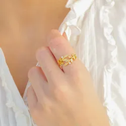 Blatt Zirkon Ring aus vergoldetes Messing - Eliné