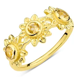 Sonne Gelb Bergkristall Ring aus vergoldetes Messing - Eliné