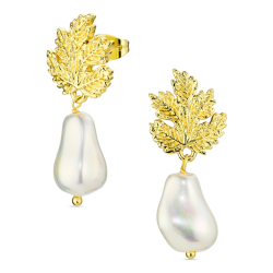 Blatt Perle Ohrringe in vergoldetes Messing - Eliné