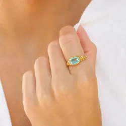 blauem Bergkristall Ring aus vergoldetes Messing - Eliné