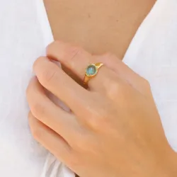 blauem Bergkristall Ring aus vergoldetes Messing - Loom Stones