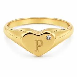 buchstab p Zirkon Ring aus vergoldetes Messing