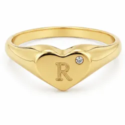 buchstab r Zirkon Ring aus vergoldetes Messing