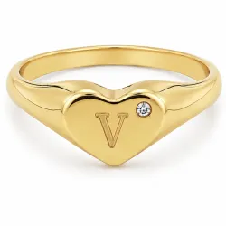 buchstab v Zirkon Ring aus vergoldetes Messing