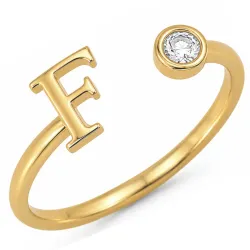 buchstab f Zirkon Ring aus vergoldetes Messing - My Letter