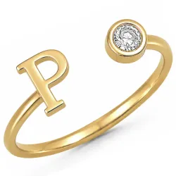 buchstab p Zirkon Ring aus vergoldetes Messing