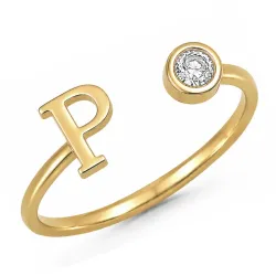 buchstab p Zirkon Ring aus vergoldetes Messing