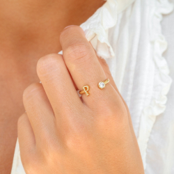 buchstab p Zirkon Ring aus vergoldetes Messing