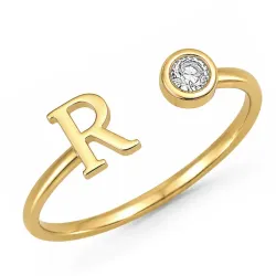 buchstab r Zirkon Ring aus vergoldetes Messing