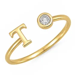 buchstab t Zirkon Ring aus vergoldetes Messing