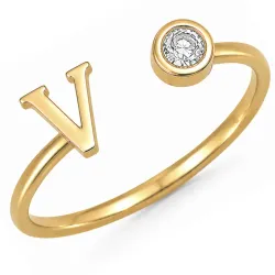 buchstab v Zirkon Ring aus vergoldetes Messing