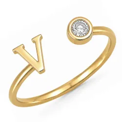 buchstab v Zirkon Ring aus vergoldetes Messing