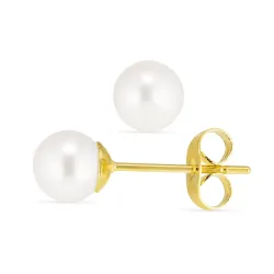 6 mm Wasserfester weißem Perle Ohrstecker in vergoldetem Edelstahl - OCEANA