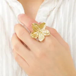 Wasserfest Blumen justierbar Ring aus vergoldetem Stahl - OCEANA