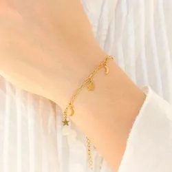 Wasserfest Mond und Stern Armband aus vergoldetem Stahl - OCEANA