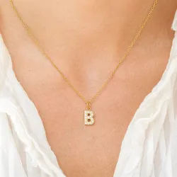 Wasserfest buchstab b Zirkon Halskette mit Anhänger aus vergoldetem Stahl - OCEANA