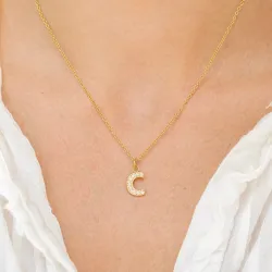 Wasserfest buchstab c Zirkon Halskette mit Anhänger aus vergoldetem Stahl - OCEANA