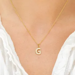 Wasserfest buchstab g Zirkon Halskette mit Anhänger aus vergoldetem Stahl - OCEANA