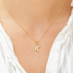 Wasserfest buchstab k Zirkon Halskette mit Anhänger aus vergoldetem Stahl - OCEANA