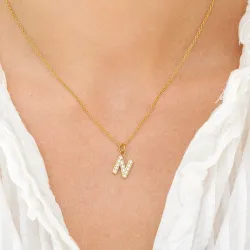 Wasserfest buchstab n Zirkon Halskette mit Anhänger aus vergoldetem Stahl - OCEANA