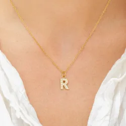 Wasserfest buchstab r Zirkon Halskette mit Anhänger aus vergoldetem Stahl - OCEANA