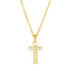 Wasserfest buchstab t Zirkon Halskette mit Anhänger aus vergoldetem Stahl - OCEANA