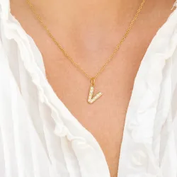 Wasserfest buchstab v Zirkon Halskette mit Anhänger aus vergoldetem Stahl - OCEANA
