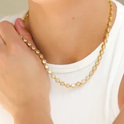 Wasserfest Zirkon Halskette aus vergoldetem Stahl - OCEANA