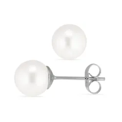 8 mm Wasserfester weißem Perle Ohrstecker in Stahl - OCEANA