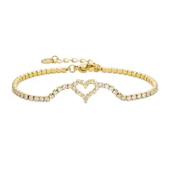 Wasserfest Herz Zirkon Armband aus vergoldetem Edelstahl 17 + 3 cm x 10,0 mm  - OCEANA