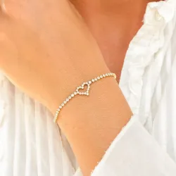 Wasserfest Herz Zirkon Armband aus vergoldetem Edelstahl 17 + 3 cm x 10,0 mm  - OCEANA