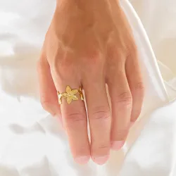 Wasserfest Blumen justierbar Ring aus vergoldetem Edelstahl - OCEANA