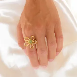 Wasserfest Blumen grünem Ring aus vergoldetem Edelstahl - OCEANA