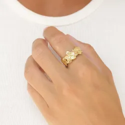 Wasserfest Blumen Ring aus vergoldetem Edelstahl - OCEANA