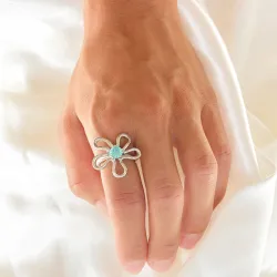 Wasserfest Blumen blauem Ring aus Stahl - OCEANA