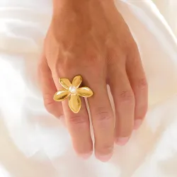 Wasserfest Blumen justierbar Ring aus vergoldetem Edelstahl - OCEANA