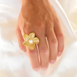 Wasserfest Blumen Ring aus vergoldetem Edelstahl - OCEANA