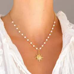 Wasserfest Sonne Perle Halskette aus vergoldetem Stahl - OCEANA