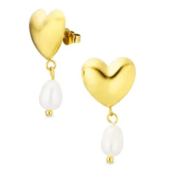 Wasserfester Herz Perle Ohrringe in vergoldetem Stahl - OCEANA
