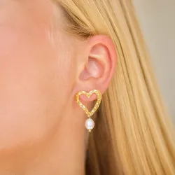 Wasserfester Herz Perle Ohrringe in vergoldetem Stahl - OCEANA