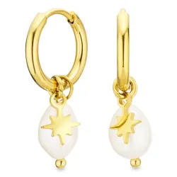 Wasserfester Perle Kreole in vergoldetem Stahl - OCEANA