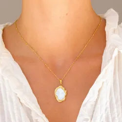 Wasserfest Perle Halskette aus vergoldetem Stahl - OCEANA