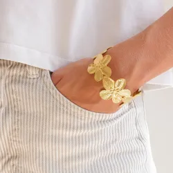 Wasserfest Blumen Armreif aus vergoldetem Stahl - OCEANA