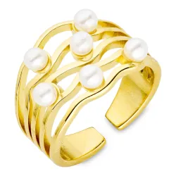 Wasserfest Perle Ring aus vergoldetem Stahl - OCEANA