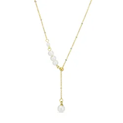 Wasserfest Perle Y-Halskette aus vergoldetem Stahl - OCEANA