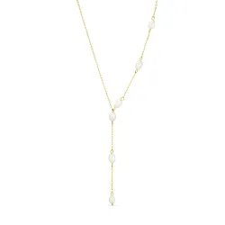 Wasserfest Perle Y-Halskette aus vergoldetem Stahl - OCEANA
