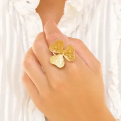Wasserfest Blumen Ring aus vergoldetem Edelstahl - OCEANA