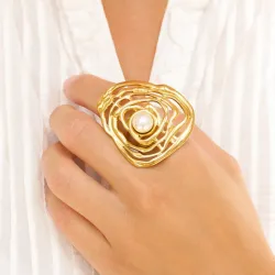 Wasserfest Perle Ring aus vergoldetem Edelstahl - OCEANA