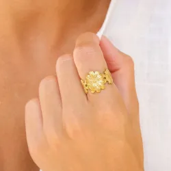 Wasserfest Blumen Ring aus vergoldetem Edelstahl - OCEANA