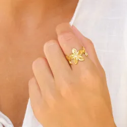 Wasserfest Blumen Ring aus vergoldetem Edelstahl - OCEANA